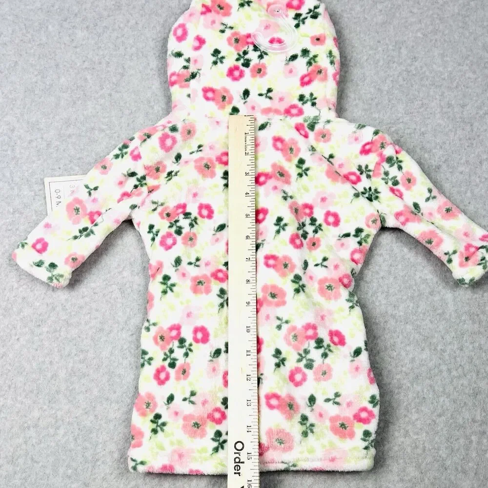 Modern Baby Bathrobe Infant 0-9 Months Pink Floral Plush Hooded Robe NWT
